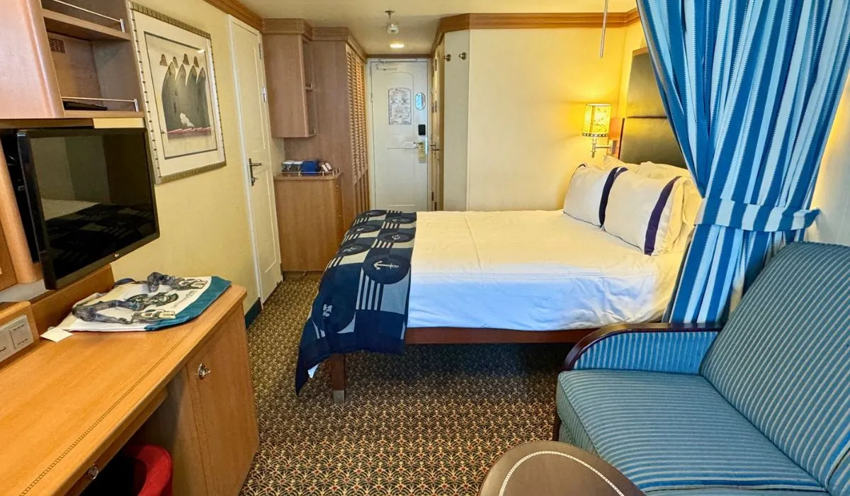 Inside a Disney Fantasy Deluxe Family Oceanview Stateroom with Verandah